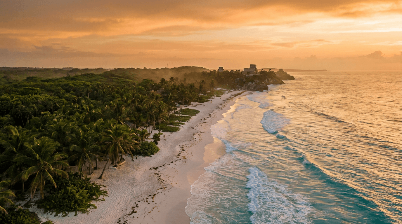 Recepción de hotel boutique en Tulum al atardecer